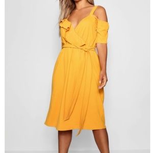 Boohoo Plus Plunge Ruffle Belt Midi Dress